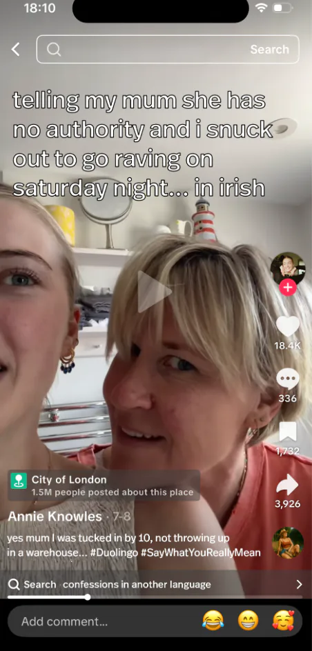 TikTok post in Irish