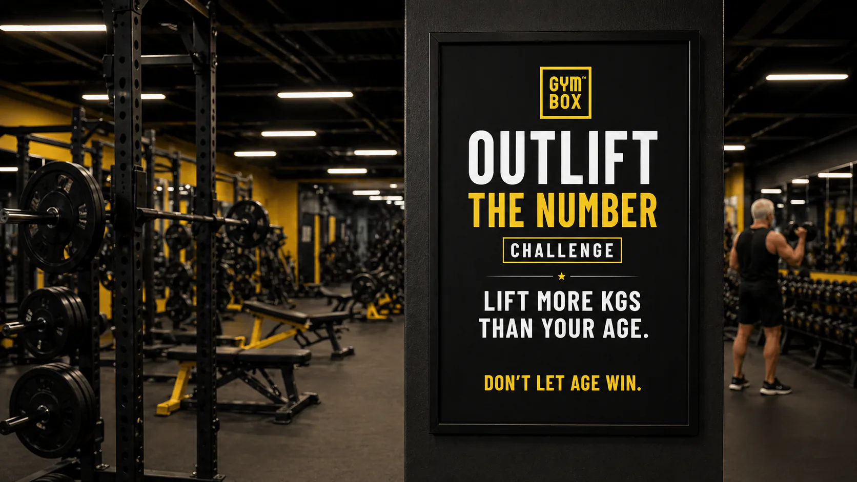 Outlift the Number challenge poster in the gym