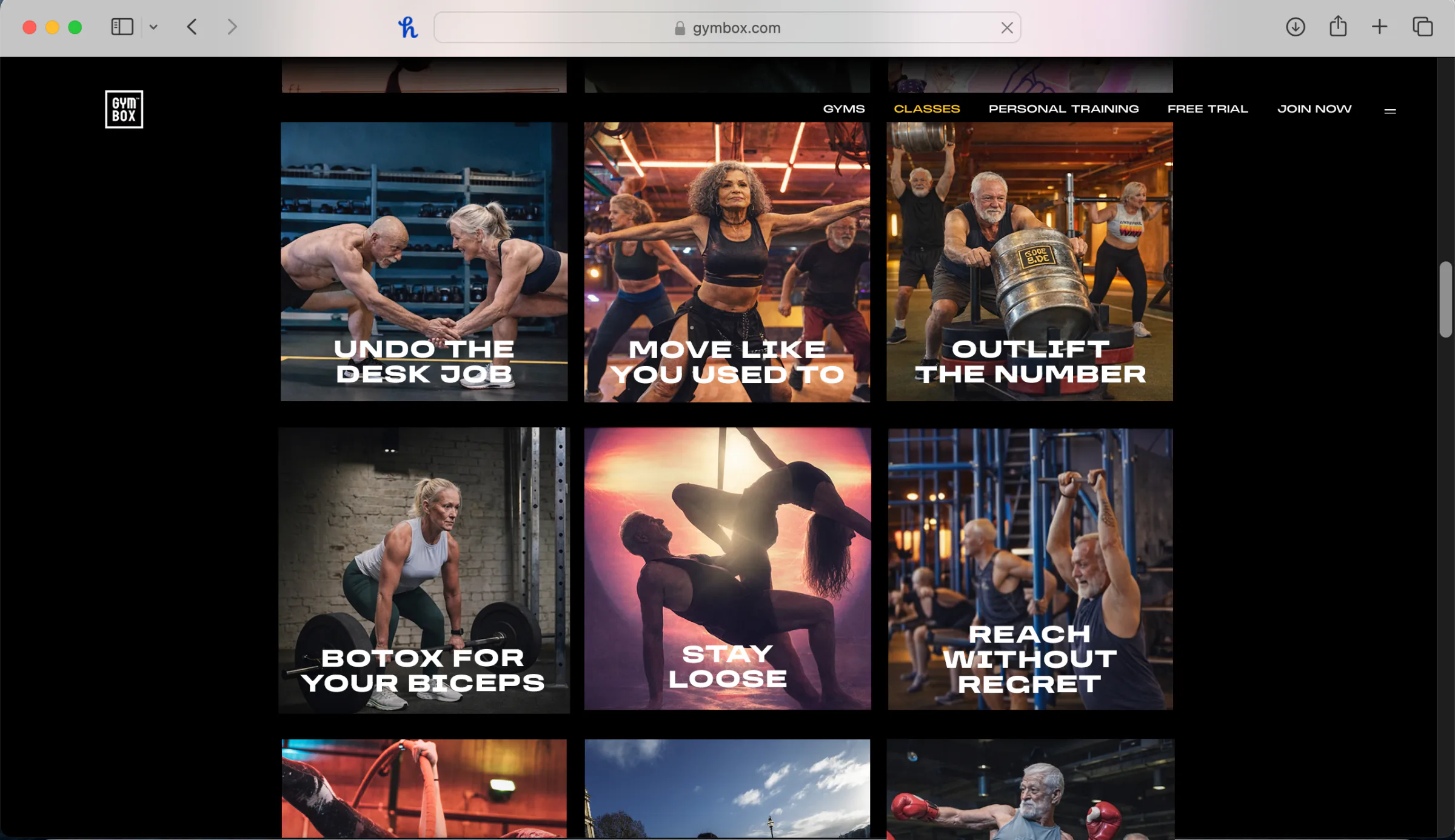 Gymbox website with new class names
