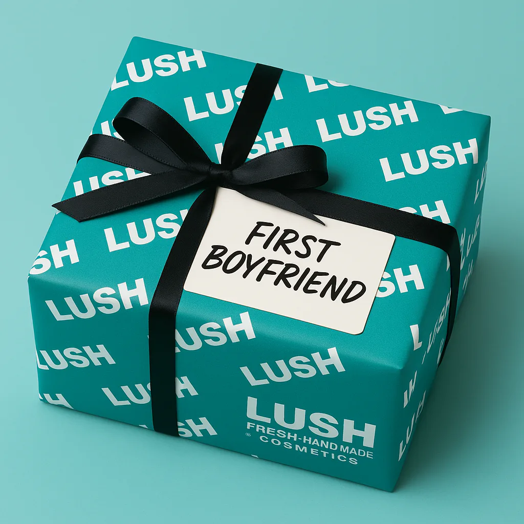 Stack of Lush gift boxes: First Boyfriend, Sex, Puberty, First Period