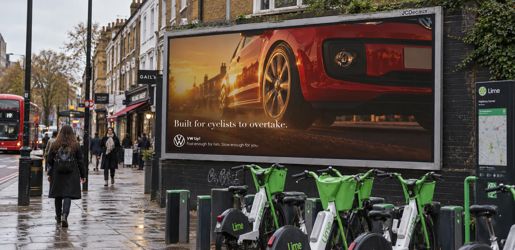VW Up! billboard at Highbury Corner: Built for cyclists to overtake.