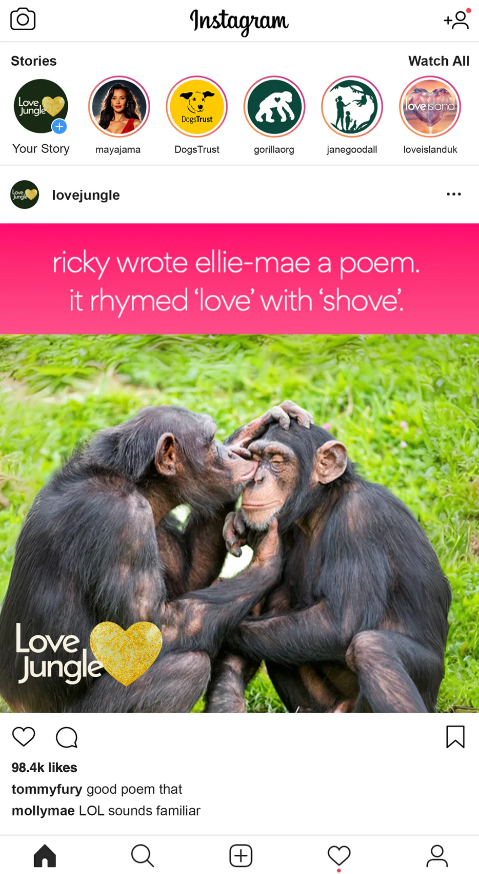 Love Jungle Instagram post: ricky wrote ellie-mae a poem